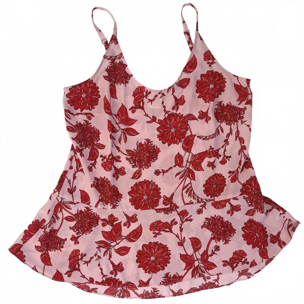 cabi | Women’s Strappy‎ Tank Blouse Pink with Red Bottom Wide Ruffle Size M